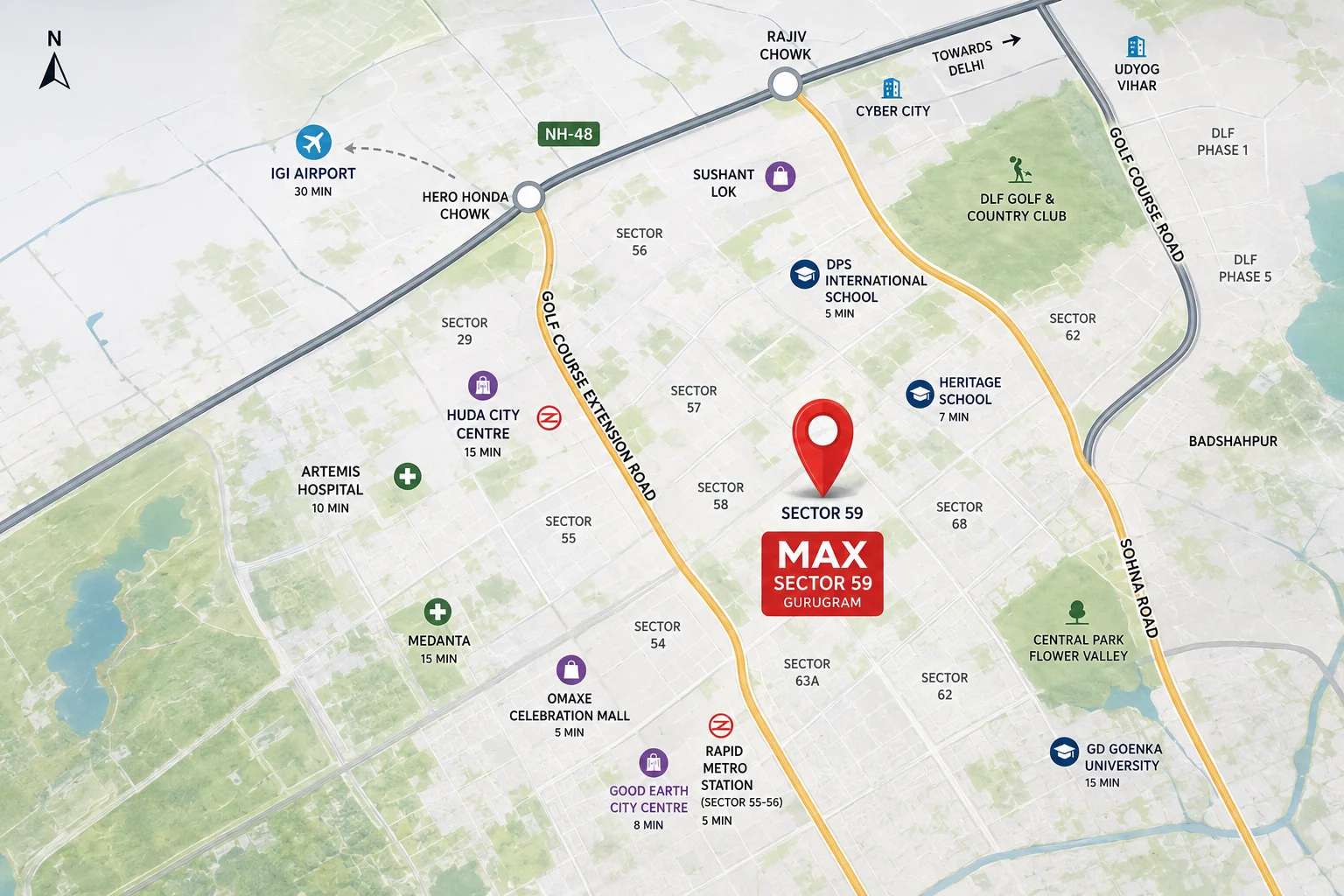 Location Advantages of Max Estate Sector 59 Gurgaon